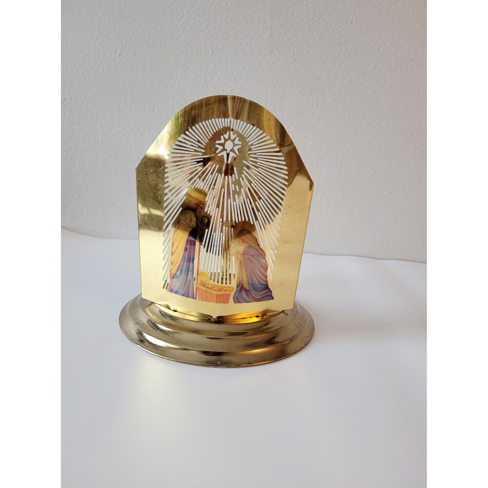 Vintage Brass Christmas Nativity Votive Candle Tealight Candleholder Lantern